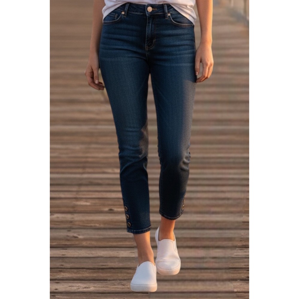 Dark Indigo Skinny Cropped Jeans 27 Women Snap Grommet Ankle‎ Loft